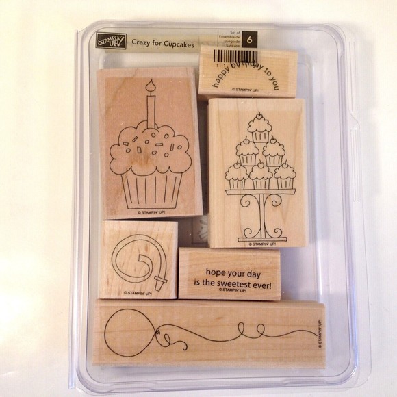 Stampin’ Up! Crazy For Cupcakes Set of 6 Tags New Open Box #111618 Wood Mounted - Picture 4 of 10